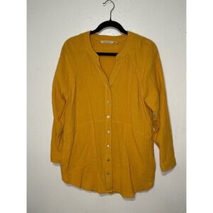 Soft Surroundings Women Small Textured Button Up Mustard Yellow Cottagecore Boho